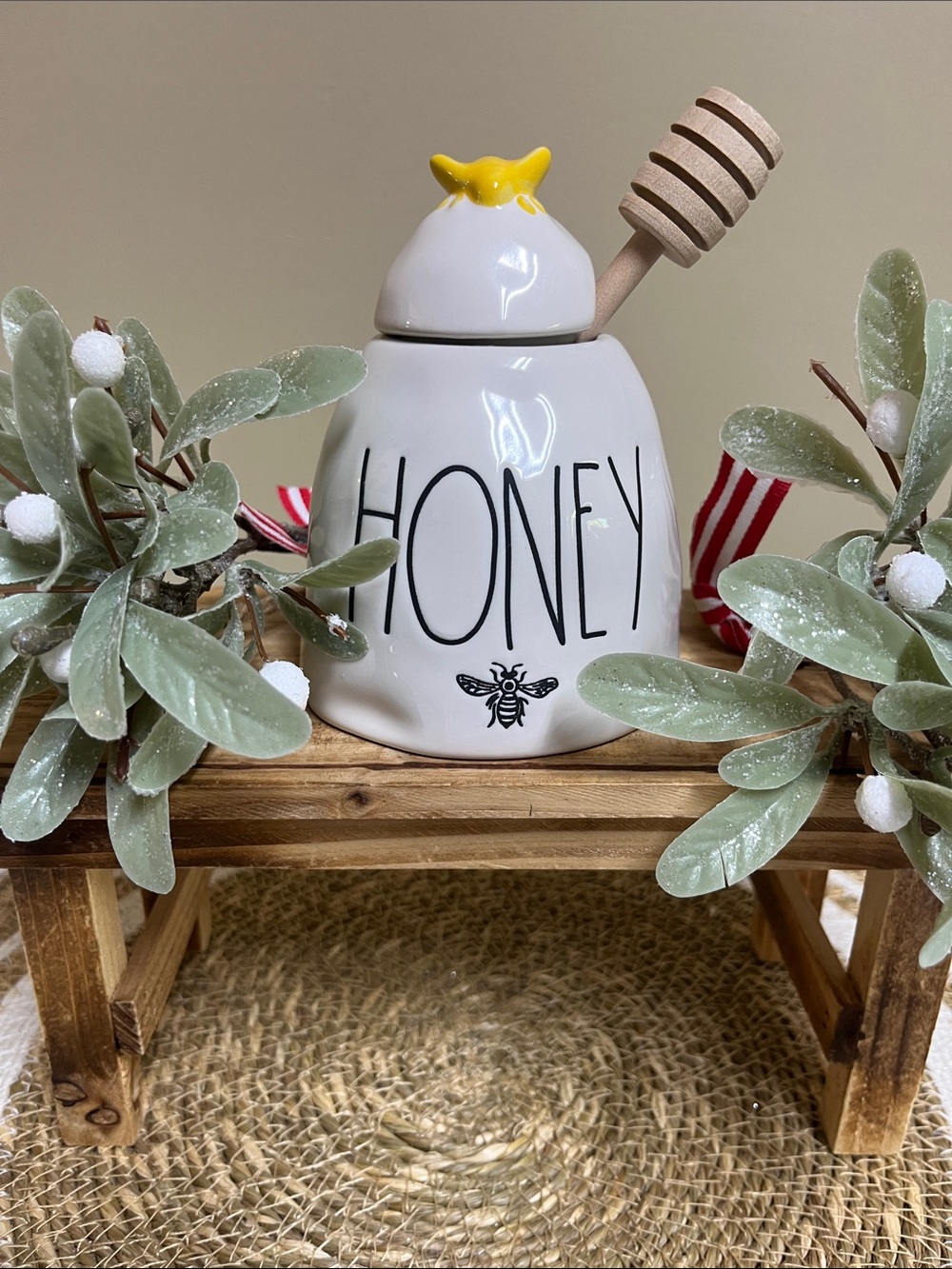 Rae Dunn Honey Bee Pot with Wooden Stip